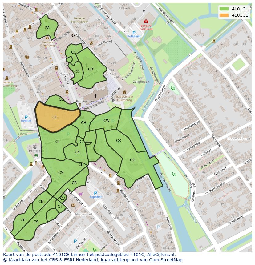 Afbeelding van het postcodegebied 4101 CE op de kaart.
