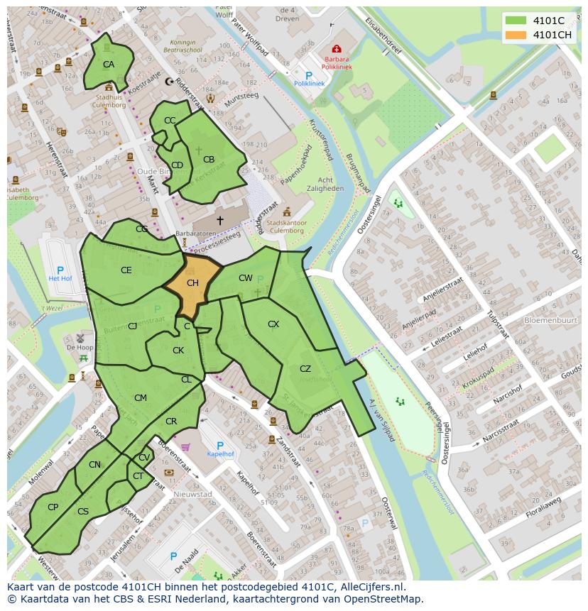 Afbeelding van het postcodegebied 4101 CH op de kaart.