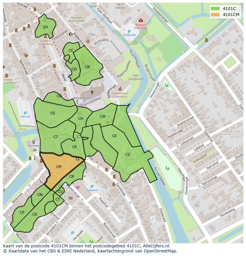 Afbeelding van het postcodegebied 4101 CM op de kaart.