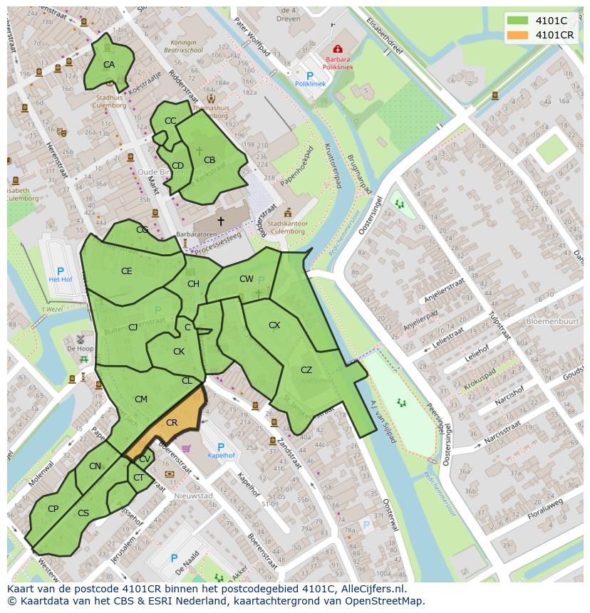 Afbeelding van het postcodegebied 4101 CR op de kaart.