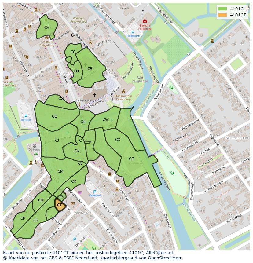 Afbeelding van het postcodegebied 4101 CT op de kaart.