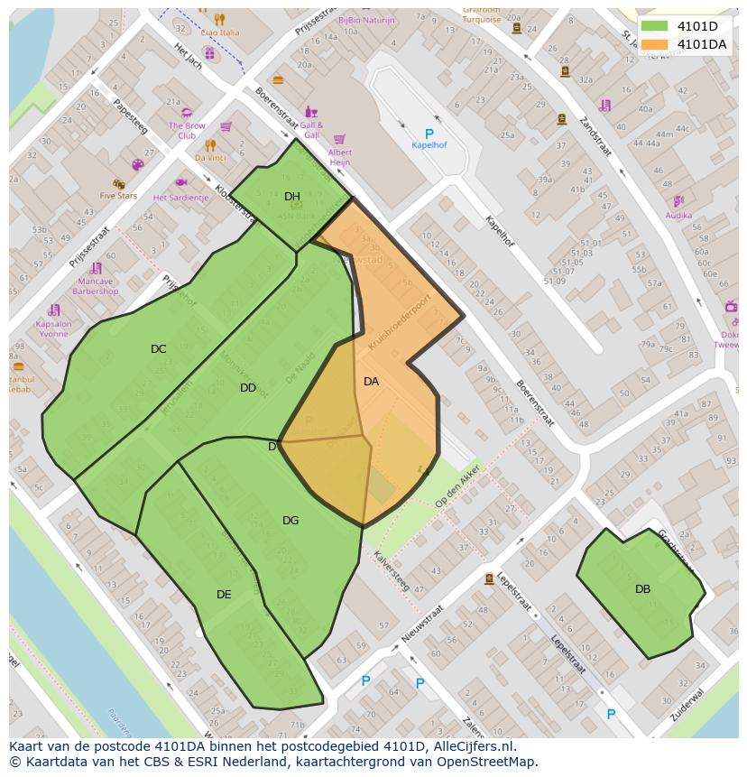 Afbeelding van het postcodegebied 4101 DA op de kaart.