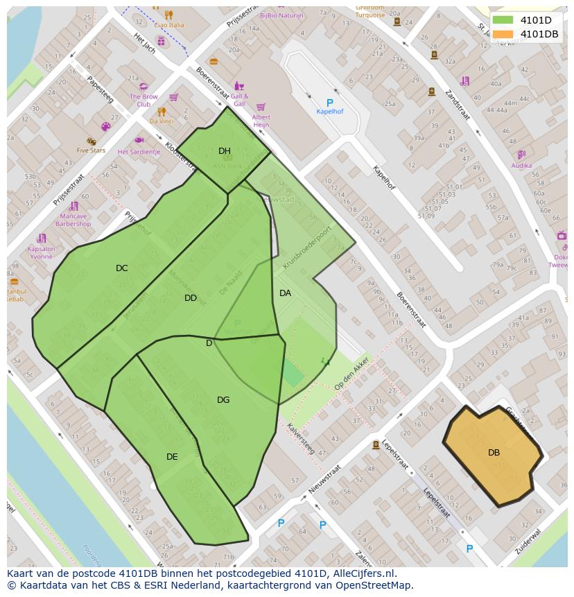 Afbeelding van het postcodegebied 4101 DB op de kaart.