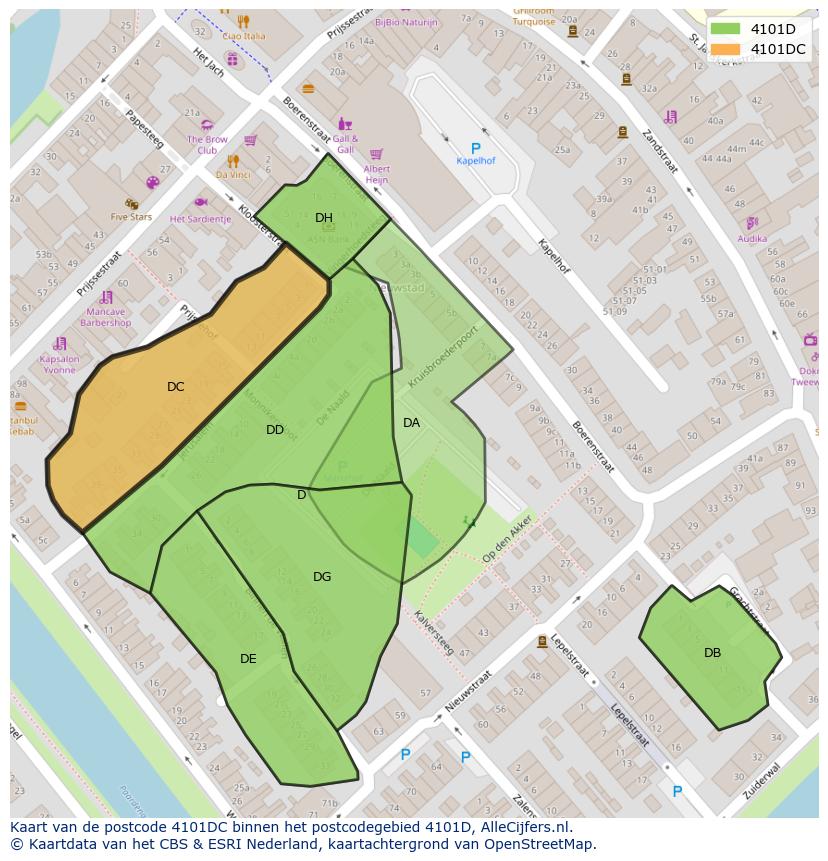 Afbeelding van het postcodegebied 4101 DC op de kaart.