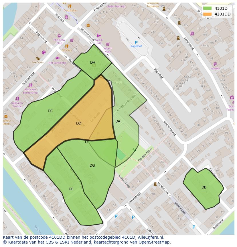 Afbeelding van het postcodegebied 4101 DD op de kaart.