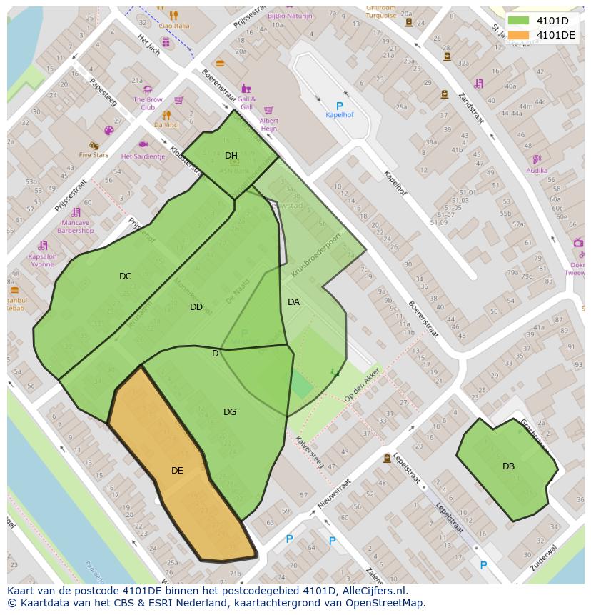Afbeelding van het postcodegebied 4101 DE op de kaart.