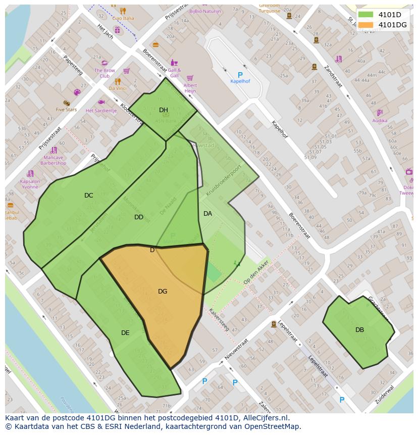 Afbeelding van het postcodegebied 4101 DG op de kaart.