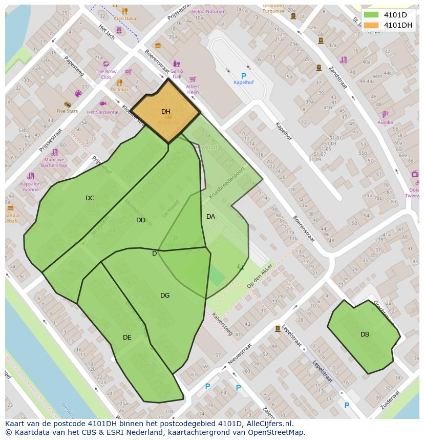 Afbeelding van het postcodegebied 4101 DH op de kaart.