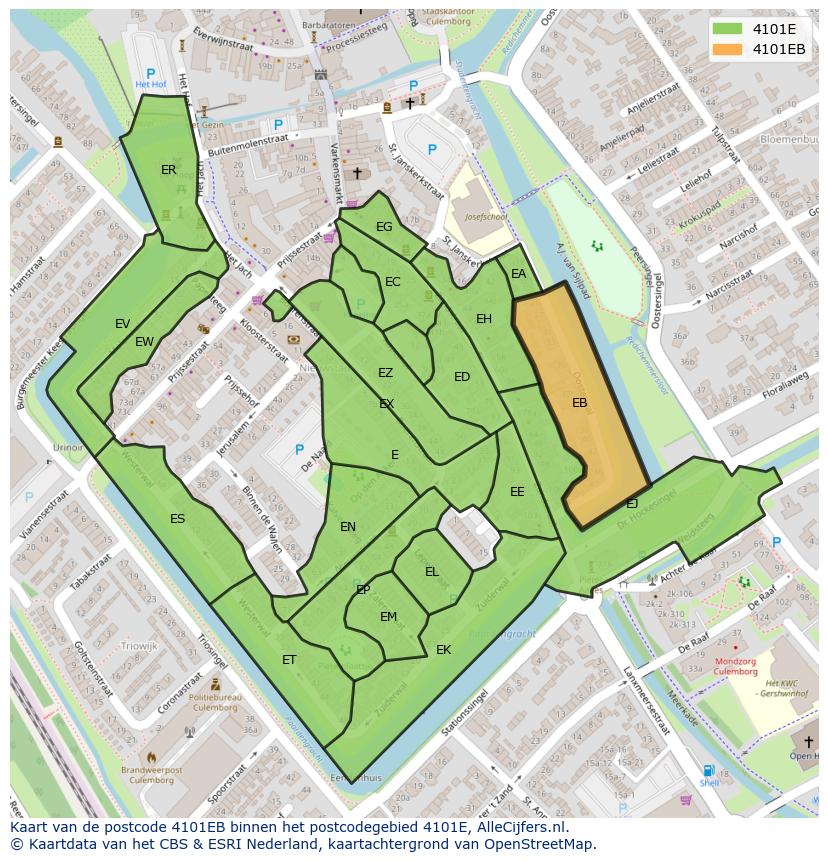 Afbeelding van het postcodegebied 4101 EB op de kaart.