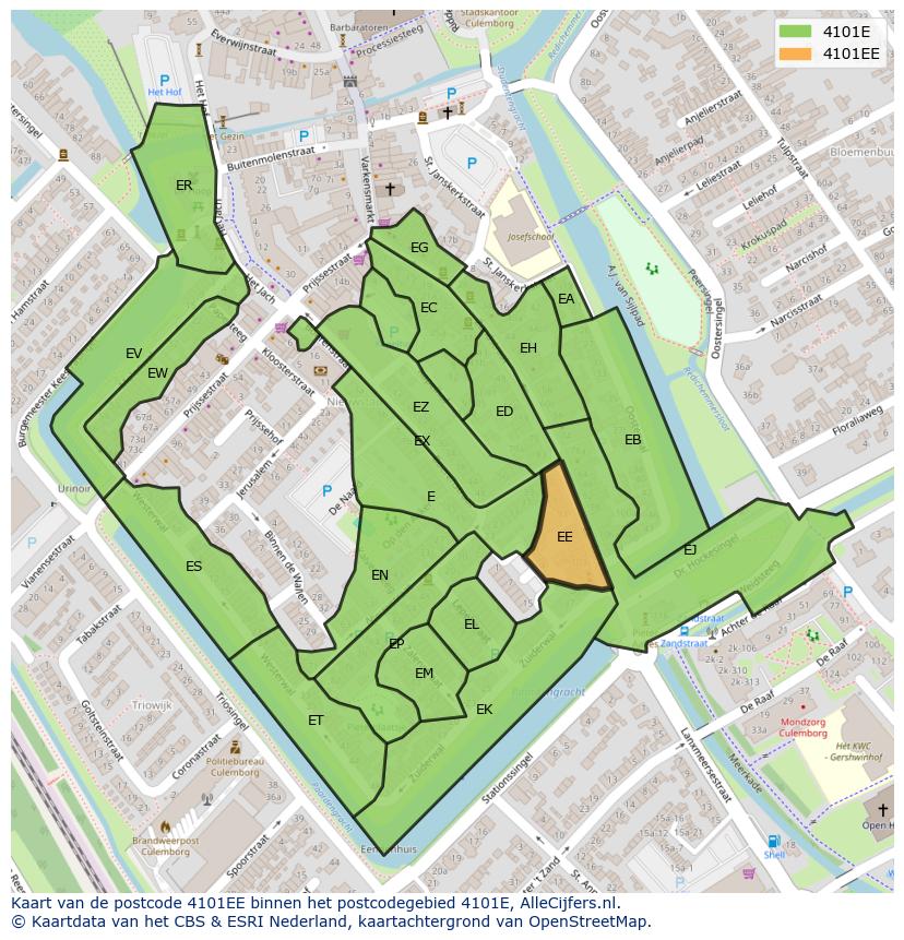 Afbeelding van het postcodegebied 4101 EE op de kaart.