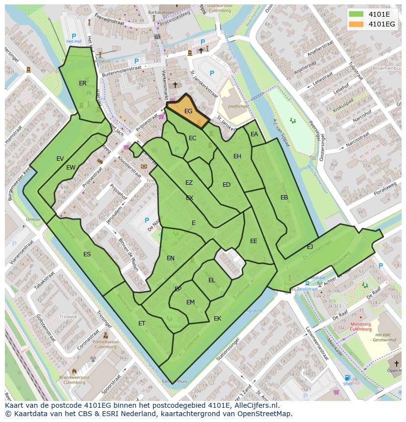 Afbeelding van het postcodegebied 4101 EG op de kaart.