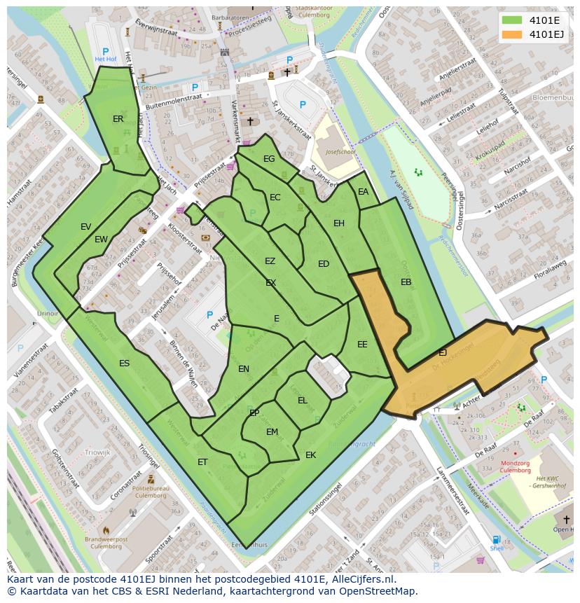 Afbeelding van het postcodegebied 4101 EJ op de kaart.