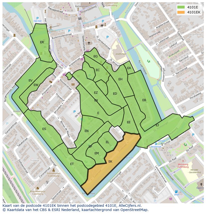 Afbeelding van het postcodegebied 4101 EK op de kaart.
