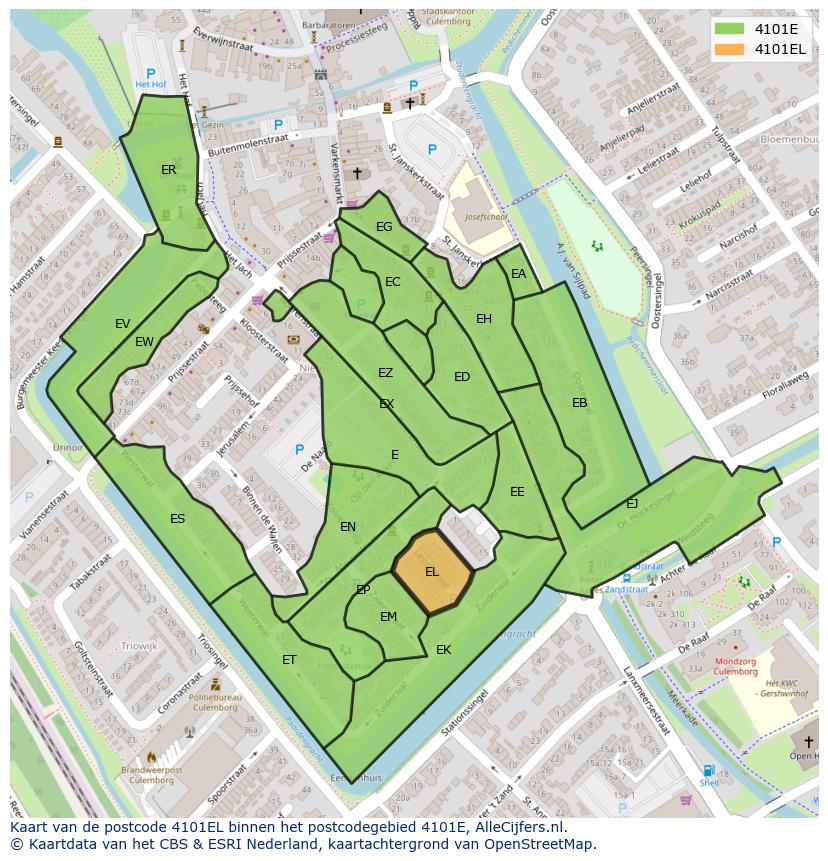 Afbeelding van het postcodegebied 4101 EL op de kaart.