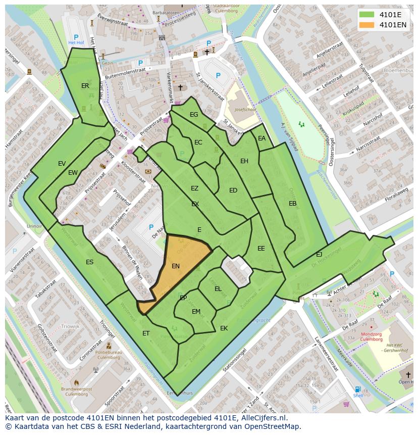 Afbeelding van het postcodegebied 4101 EN op de kaart.