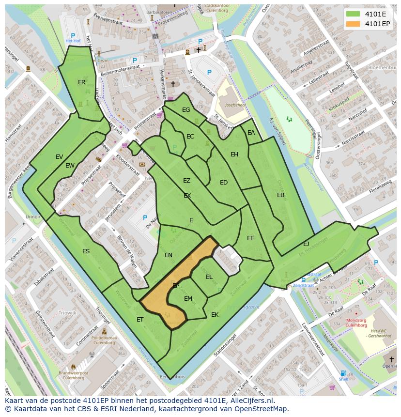 Afbeelding van het postcodegebied 4101 EP op de kaart.