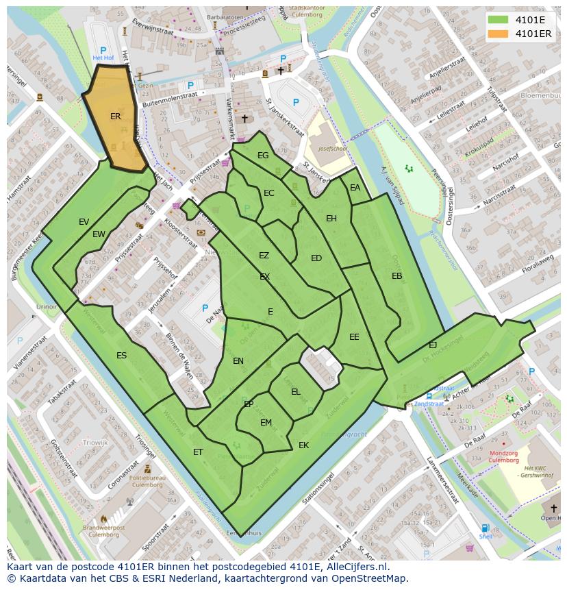 Afbeelding van het postcodegebied 4101 ER op de kaart.