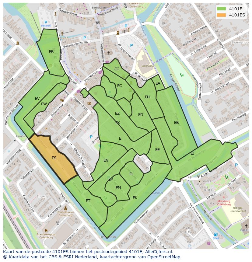 Afbeelding van het postcodegebied 4101 ES op de kaart.