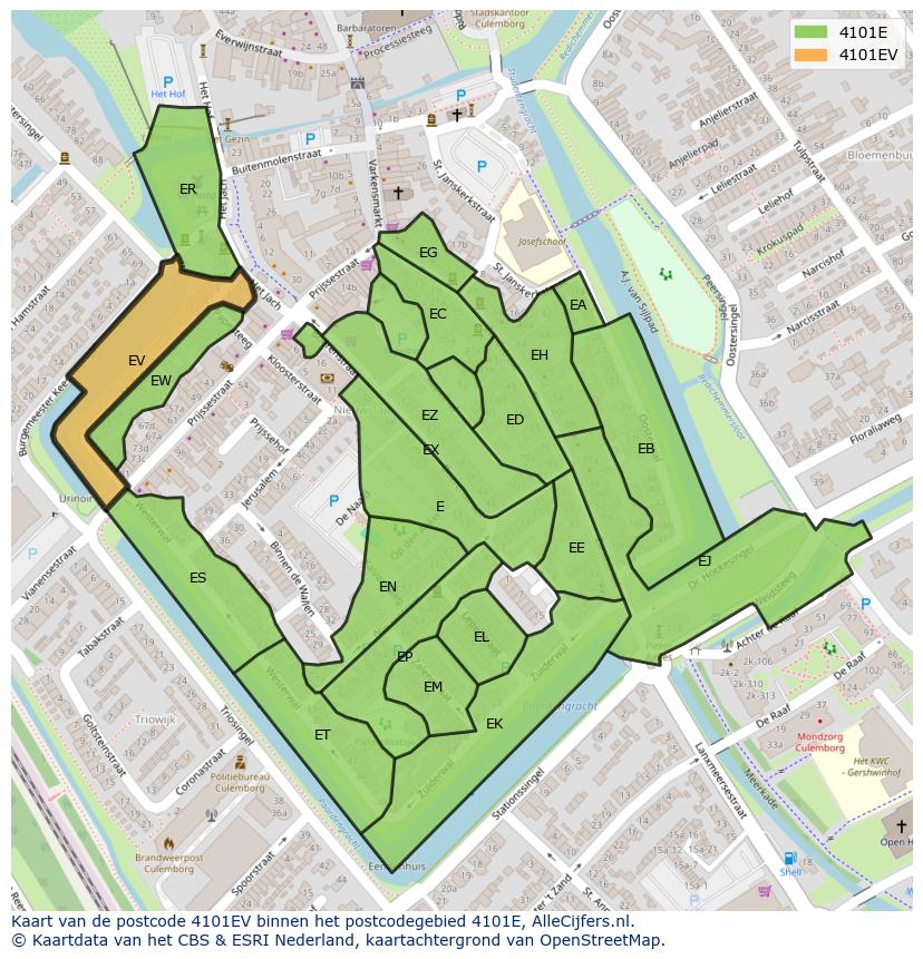 Afbeelding van het postcodegebied 4101 EV op de kaart.