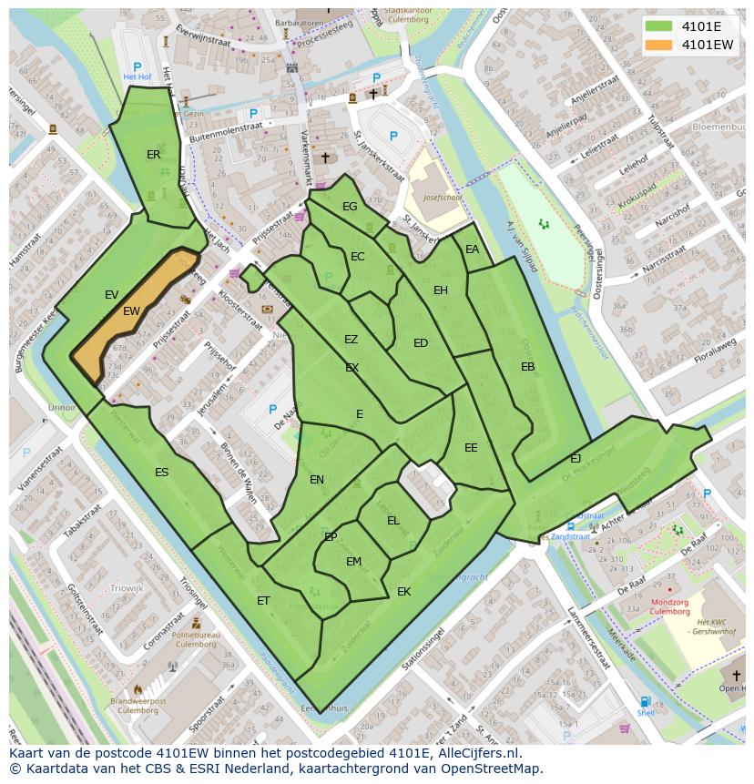 Afbeelding van het postcodegebied 4101 EW op de kaart.