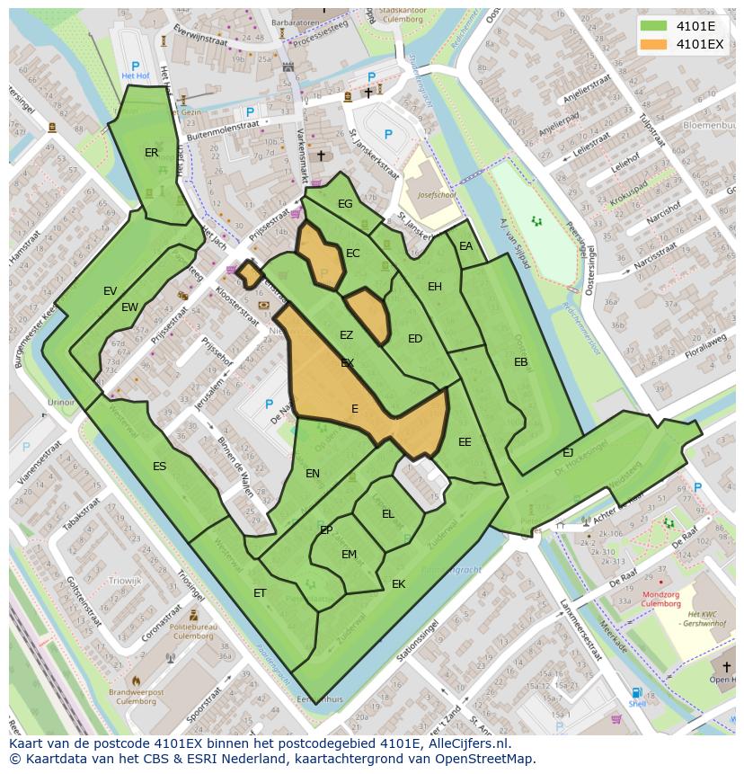 Afbeelding van het postcodegebied 4101 EX op de kaart.