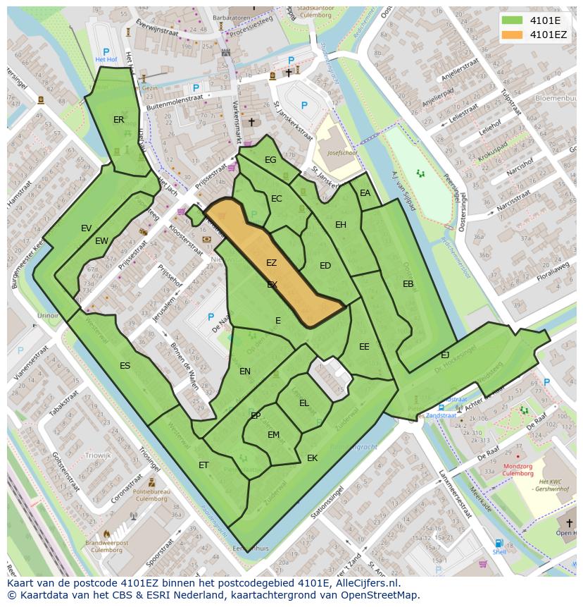 Afbeelding van het postcodegebied 4101 EZ op de kaart.