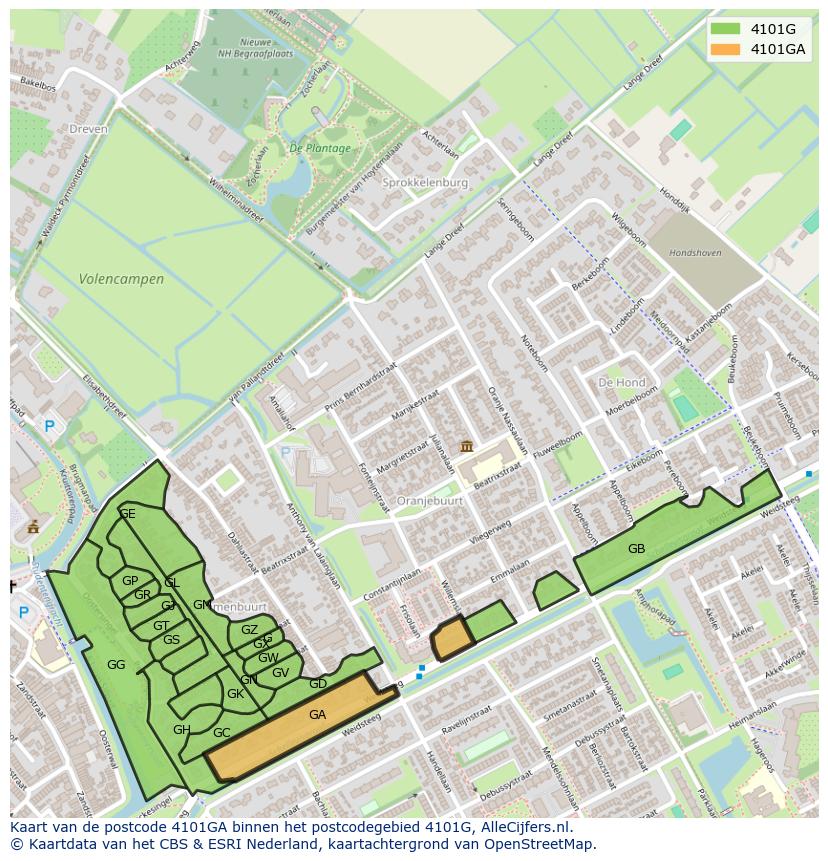 Afbeelding van het postcodegebied 4101 GA op de kaart.