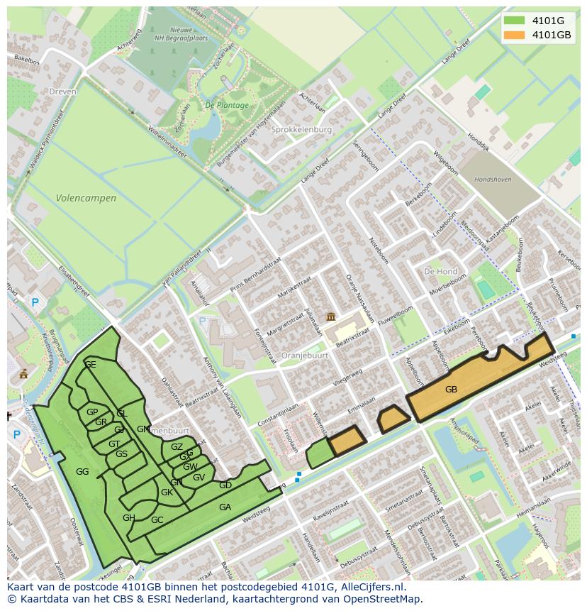 Afbeelding van het postcodegebied 4101 GB op de kaart.