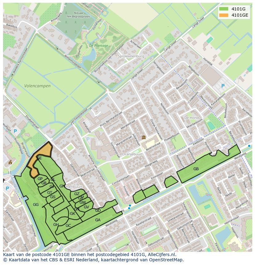 Afbeelding van het postcodegebied 4101 GE op de kaart.