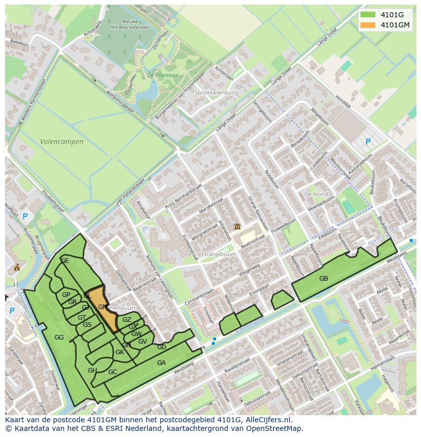 Afbeelding van het postcodegebied 4101 GM op de kaart.