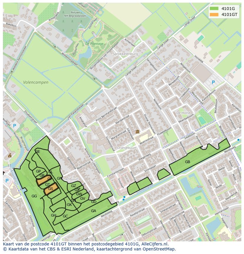 Afbeelding van het postcodegebied 4101 GT op de kaart.