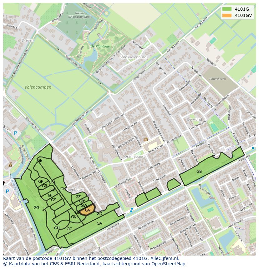 Afbeelding van het postcodegebied 4101 GV op de kaart.