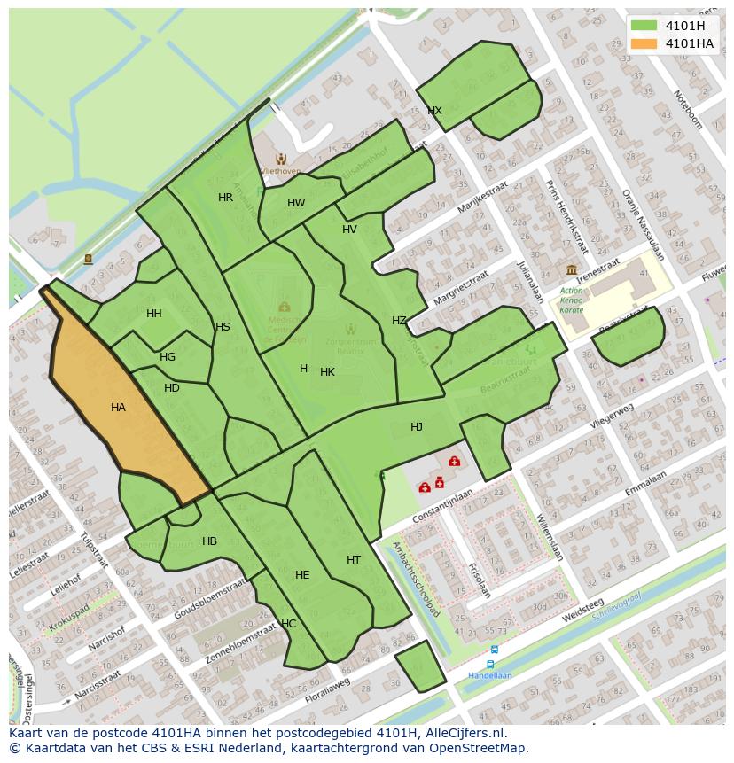 Afbeelding van het postcodegebied 4101 HA op de kaart.