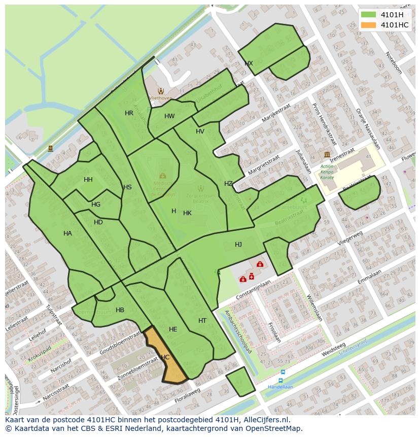 Afbeelding van het postcodegebied 4101 HC op de kaart.