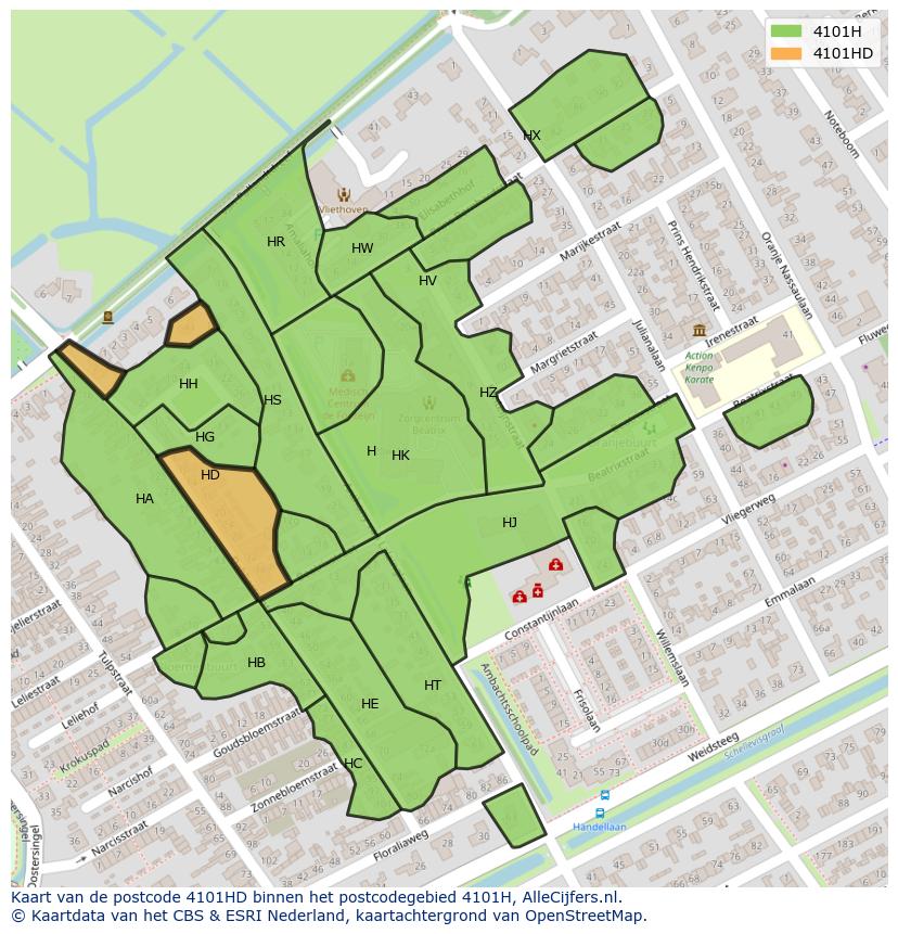 Afbeelding van het postcodegebied 4101 HD op de kaart.