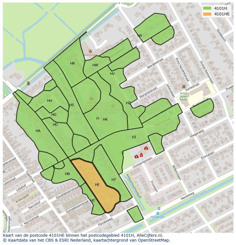 Afbeelding van het postcodegebied 4101 HE op de kaart.