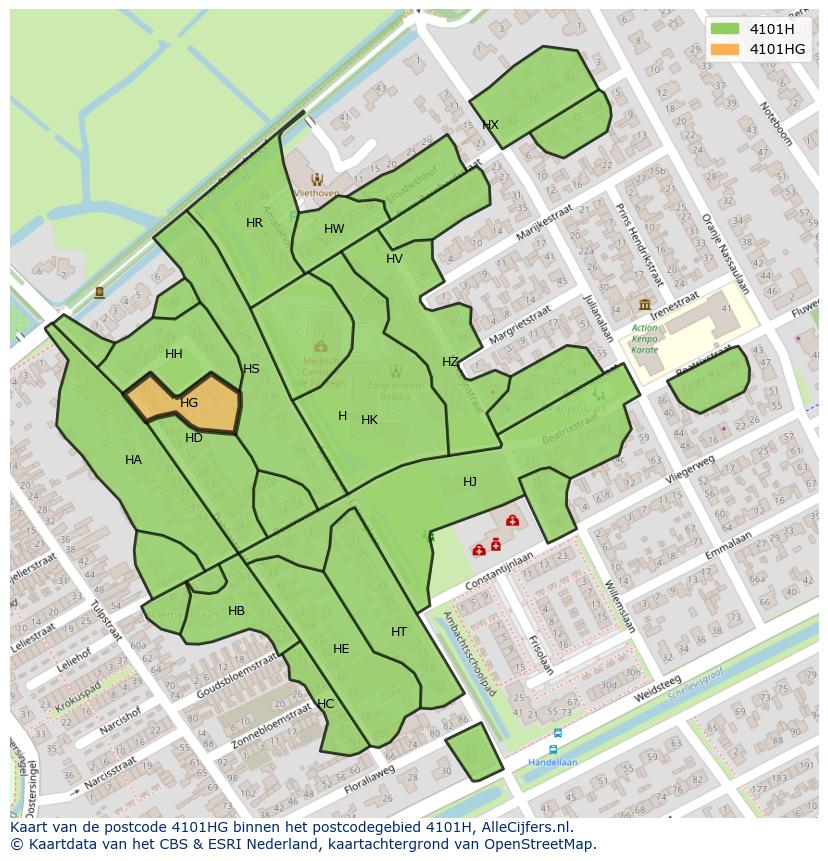 Afbeelding van het postcodegebied 4101 HG op de kaart.