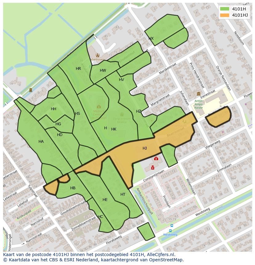 Afbeelding van het postcodegebied 4101 HJ op de kaart.