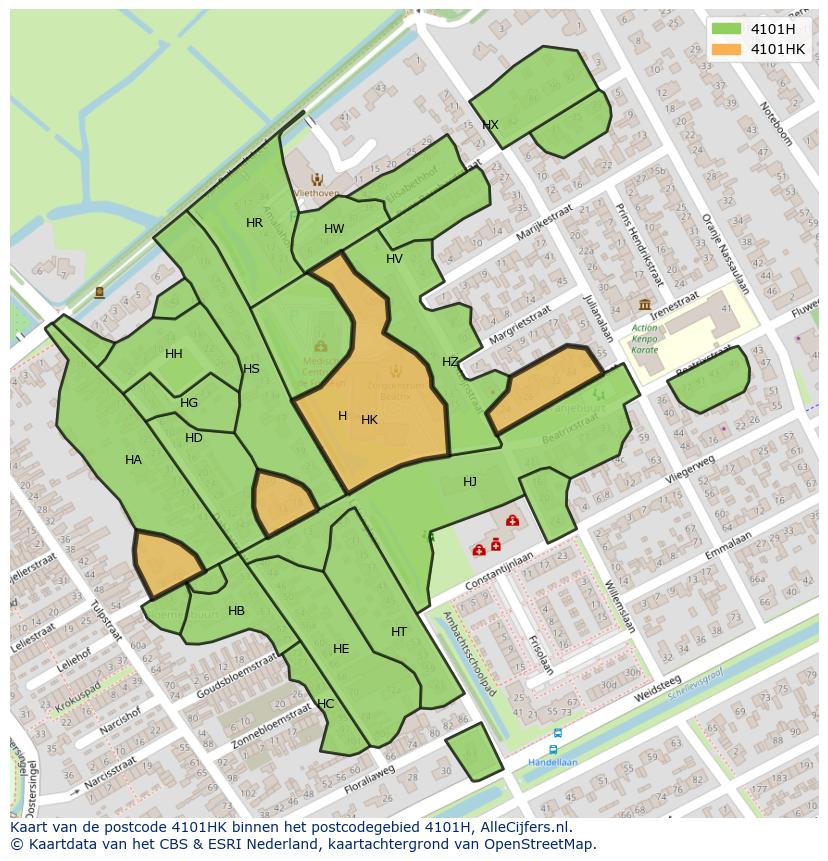 Afbeelding van het postcodegebied 4101 HK op de kaart.