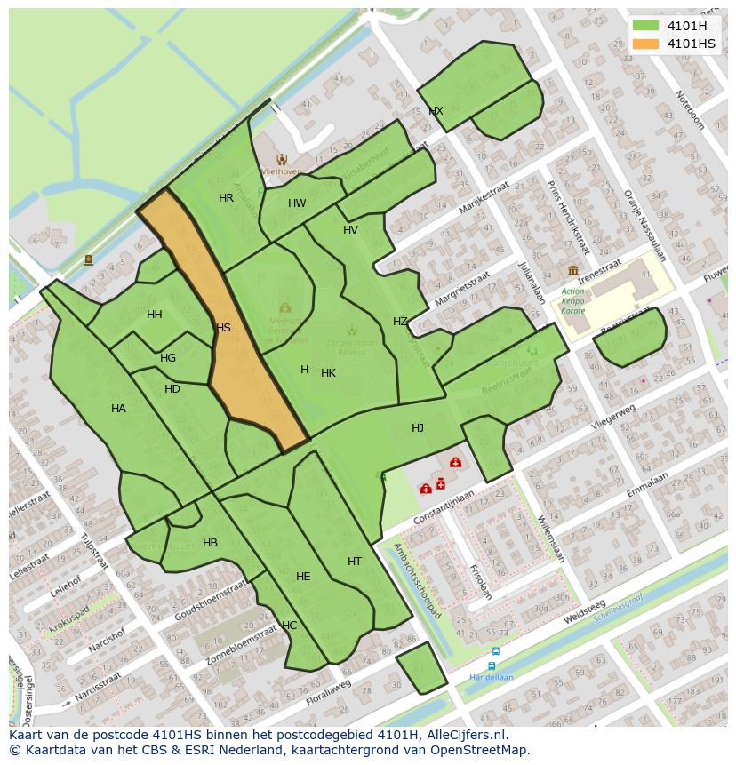 Afbeelding van het postcodegebied 4101 HS op de kaart.