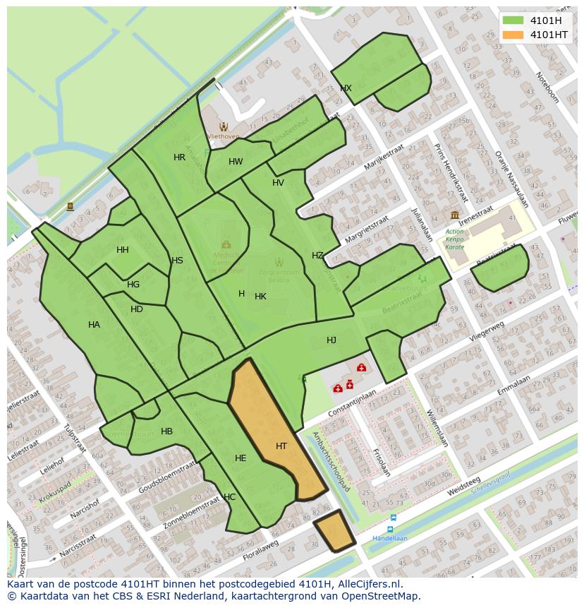 Afbeelding van het postcodegebied 4101 HT op de kaart.
