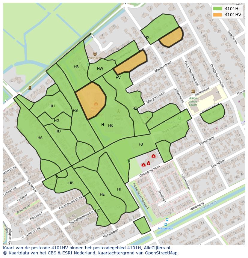 Afbeelding van het postcodegebied 4101 HV op de kaart.