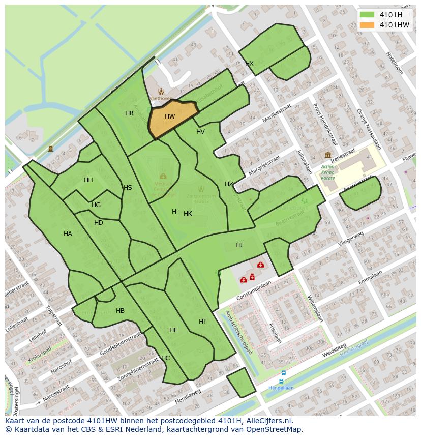 Afbeelding van het postcodegebied 4101 HW op de kaart.