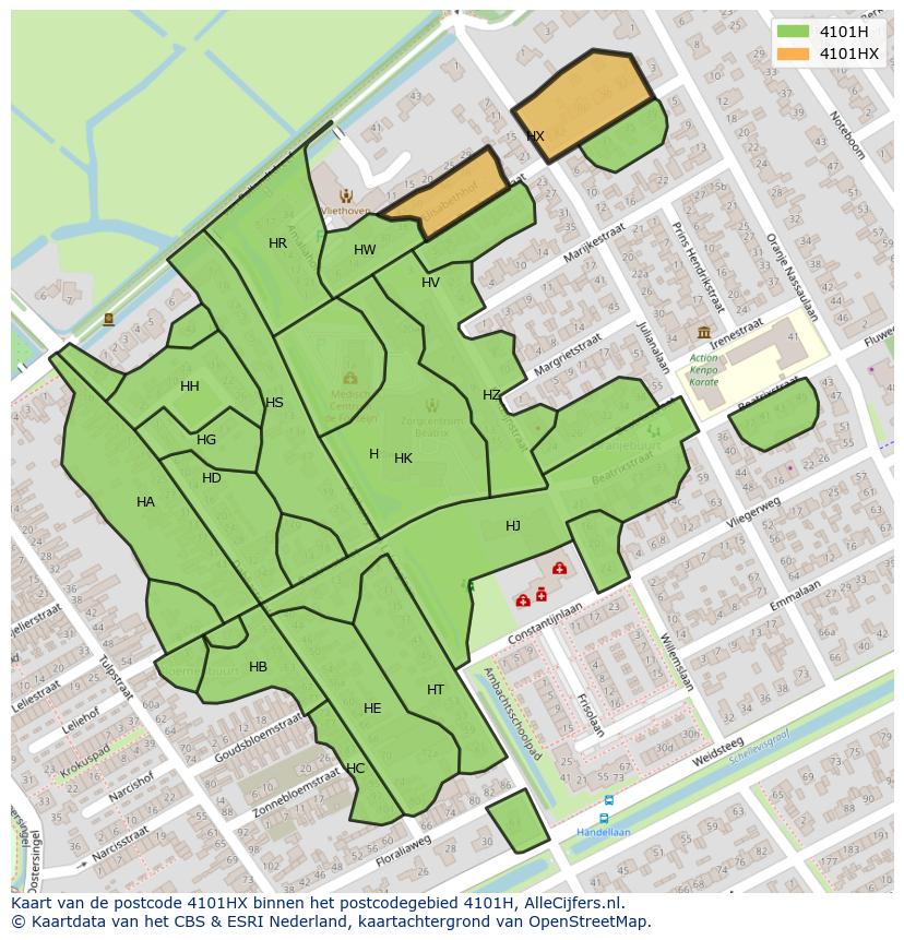 Afbeelding van het postcodegebied 4101 HX op de kaart.