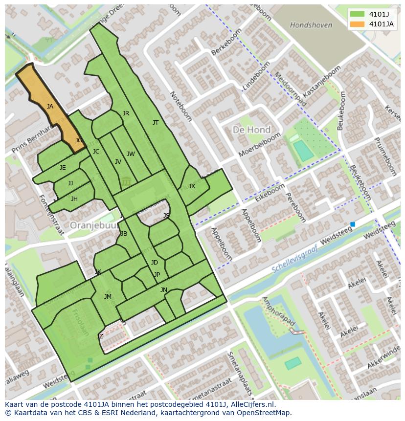 Afbeelding van het postcodegebied 4101 JA op de kaart.