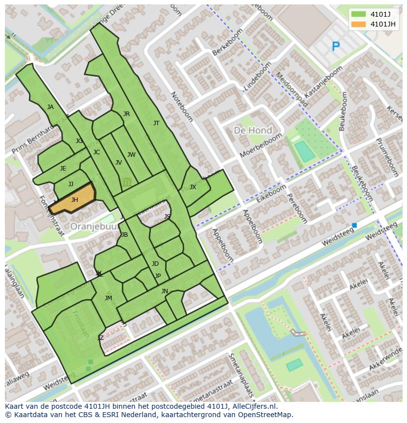 Afbeelding van het postcodegebied 4101 JH op de kaart.