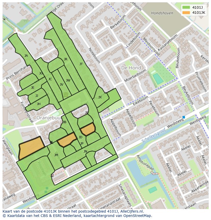 Afbeelding van het postcodegebied 4101 JK op de kaart.