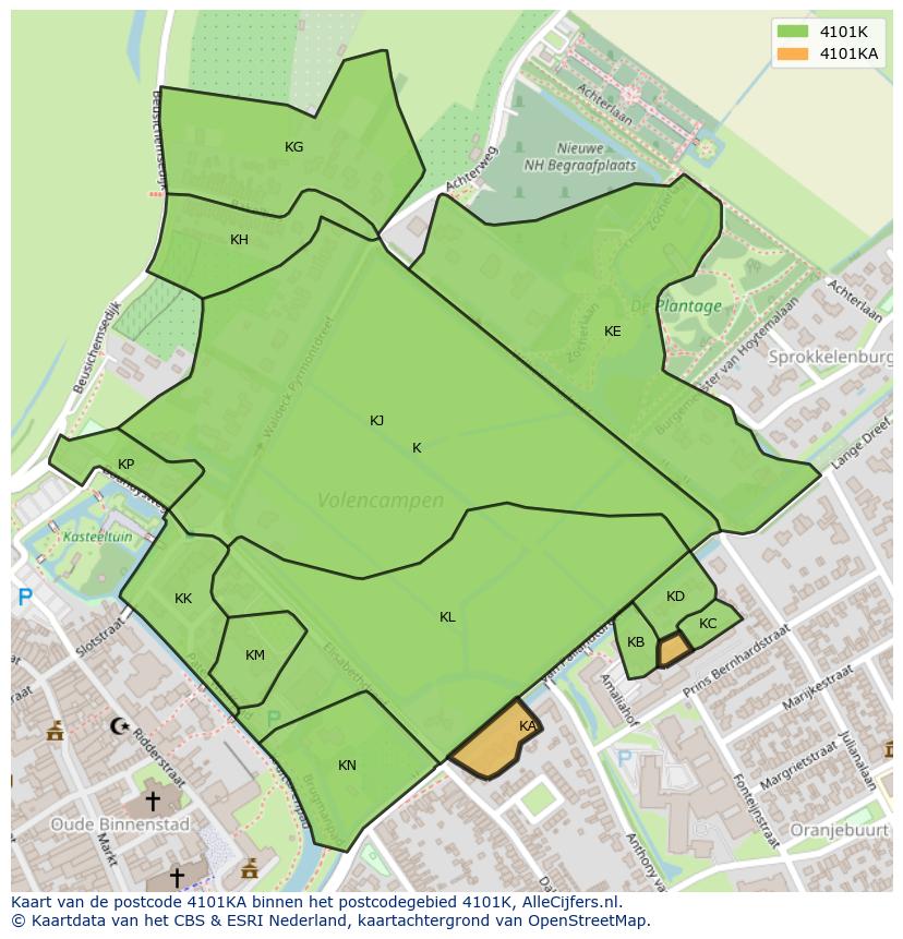 Afbeelding van het postcodegebied 4101 KA op de kaart.