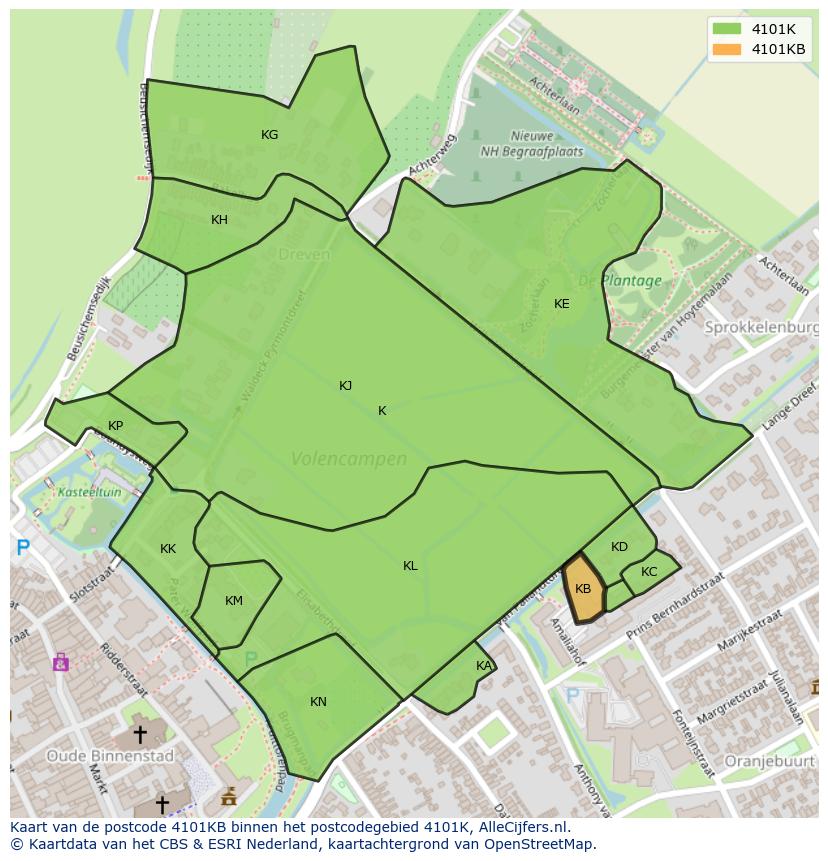 Afbeelding van het postcodegebied 4101 KB op de kaart.
