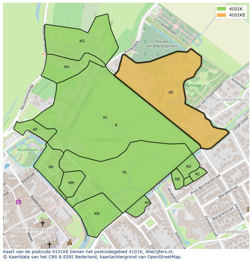 Afbeelding van het postcodegebied 4101 KE op de kaart.